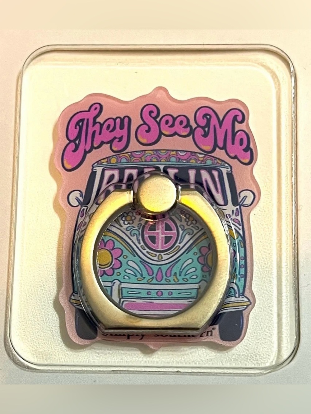 Simply Southern Pink Blue Floral Van Phone Ring Holder